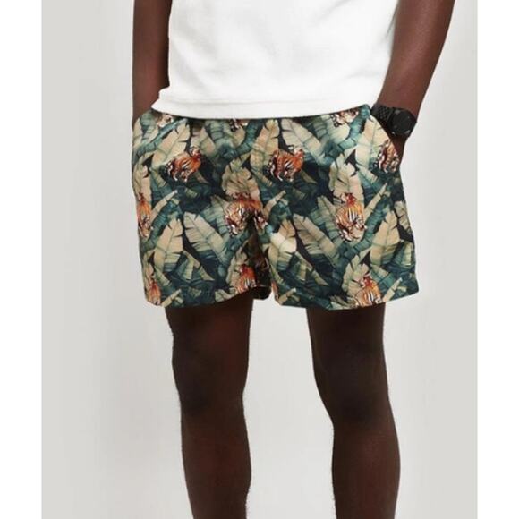 Oas Swim Shorts Men Medium Roar Green Tiger Jungle Print Trunks Mesh Lined Beach - Picture 2 of 10